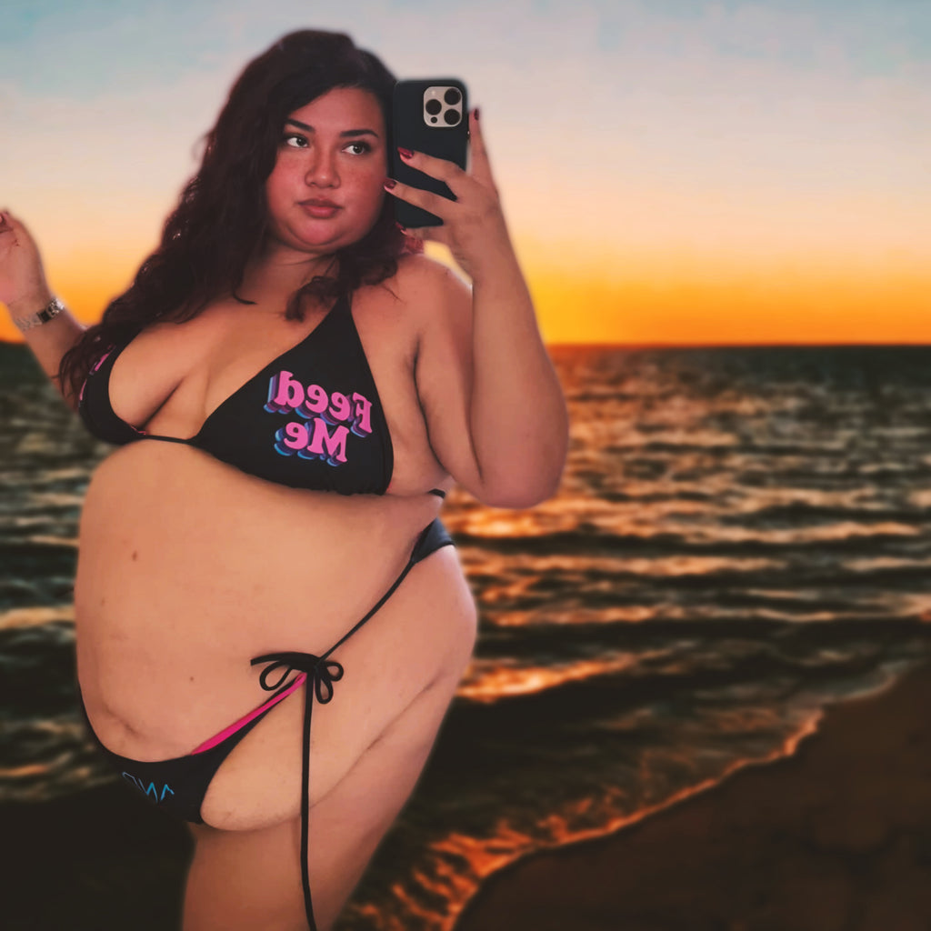Feed Me and Tell Me I’m Fat | Recycled String Bikini | Bold Plus Size Swimwear up to 6XL | Curvy Body Positive Series