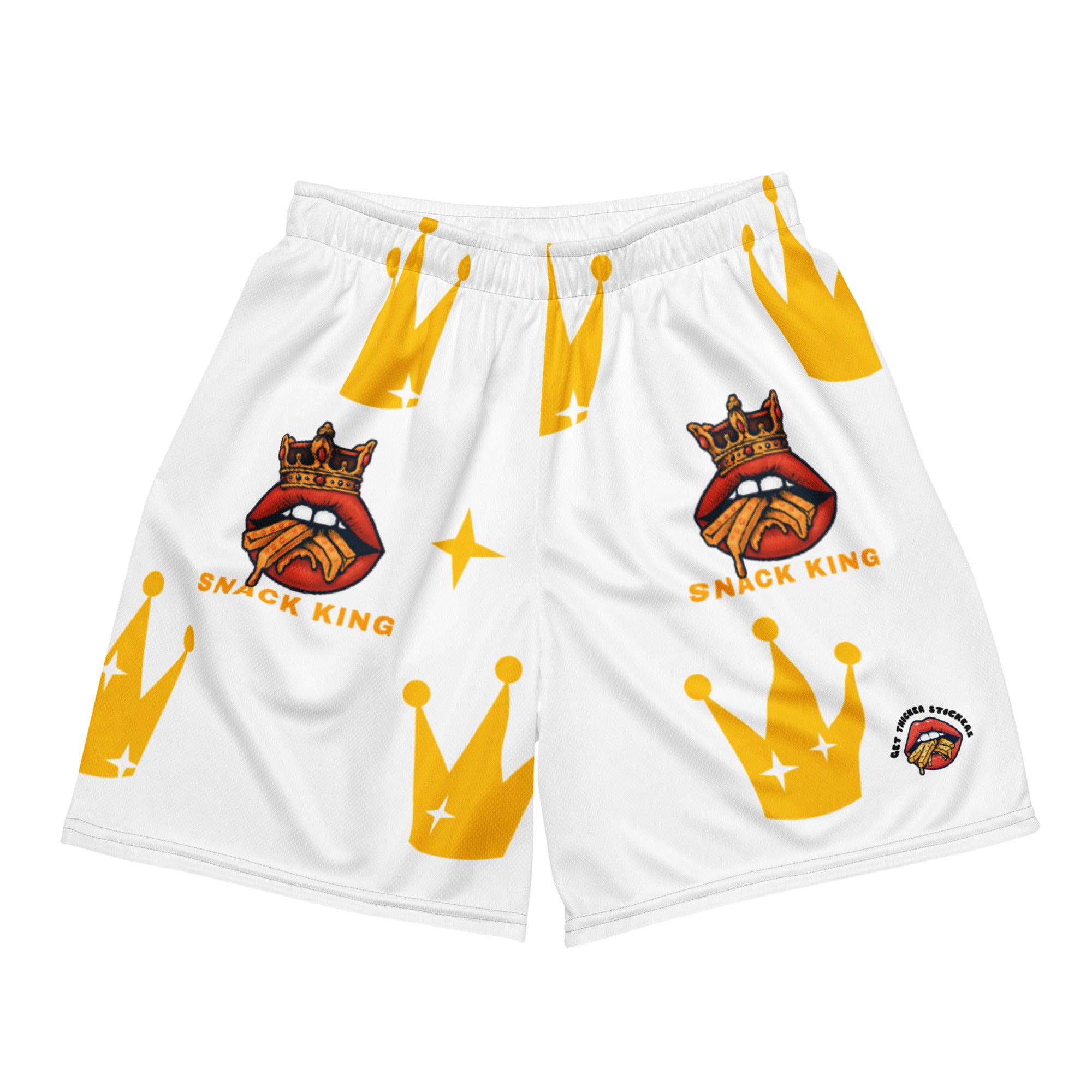 Snack King Unisex Mesh Shorts| White | Up to Size 6XL