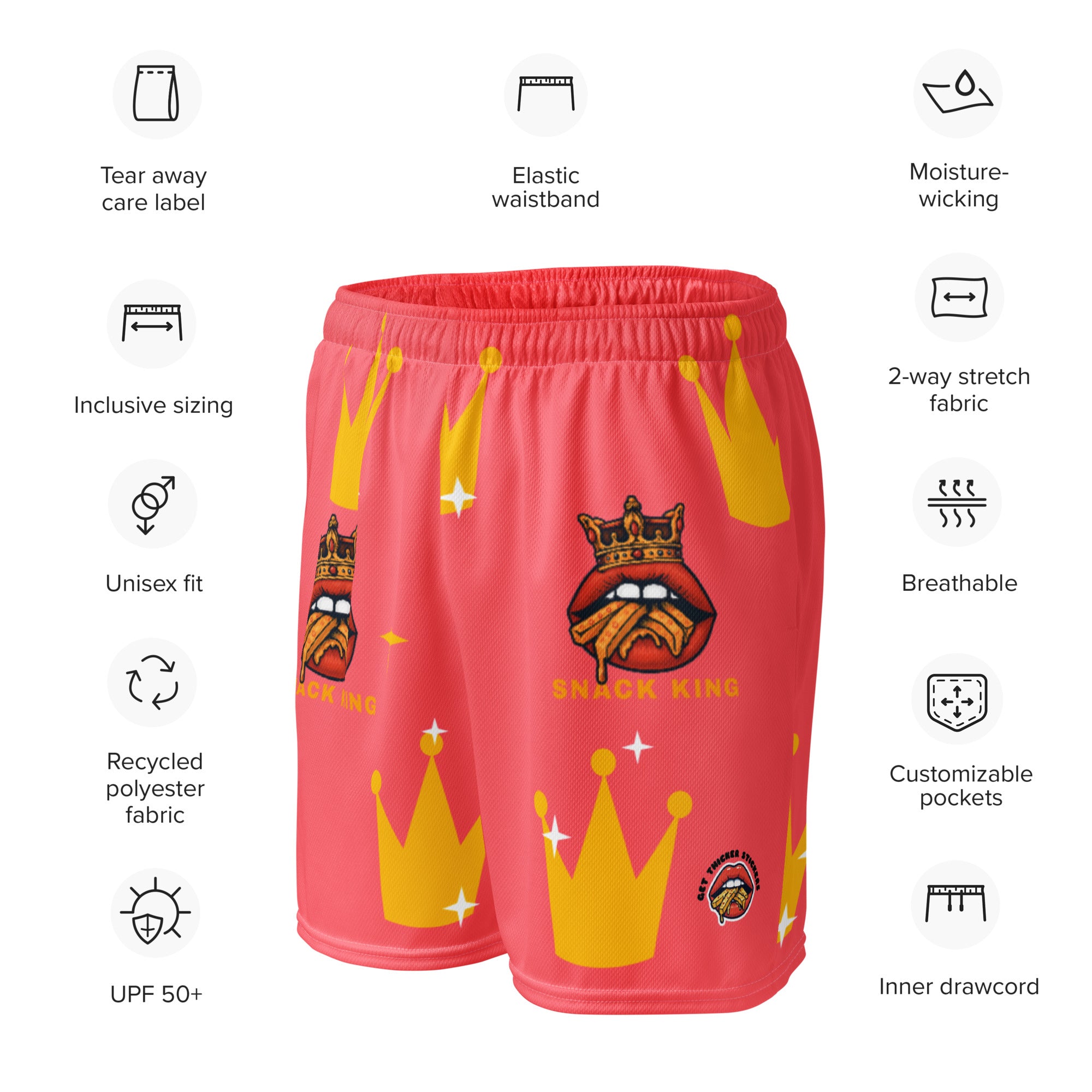 Snack King Unisex Mesh Shorts| Coral | Up to Size 6XL
