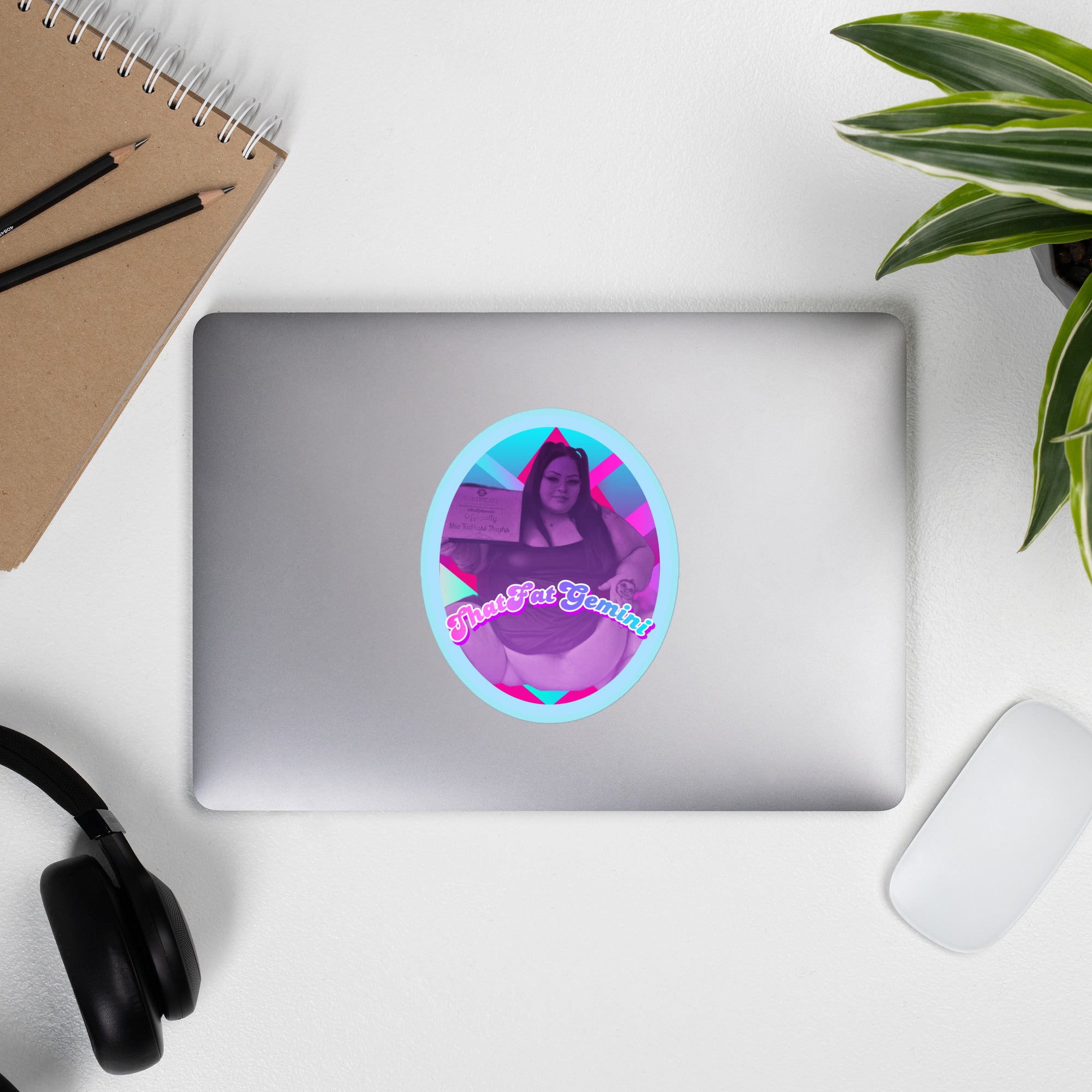 ThatFatGemini x GetThickerStickers - "Officially the Fattest Thighs" Collaboration Series Oval Sticker | BBW SSBBW Art | Fat Admiration